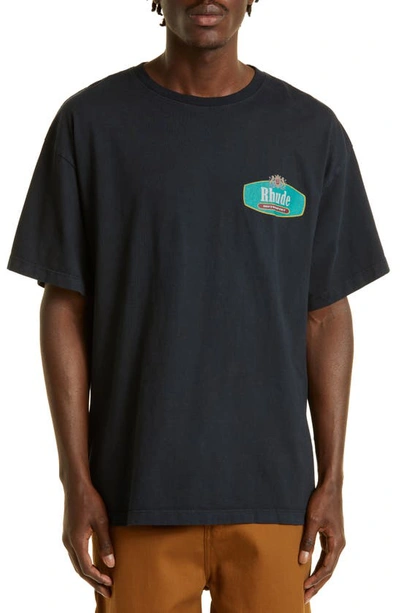 Shop Rhude Racing Crest Logo Cotton T-shirt In Black