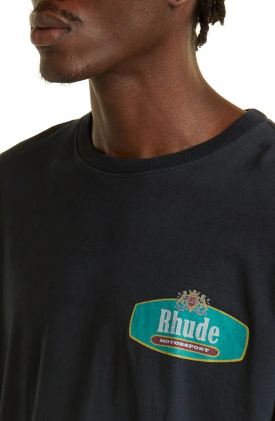 Shop Rhude Racing Crest Logo Cotton T-shirt In Black