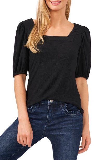 Shop Cece Puff Sleeve Square Neck Top In Rich Black