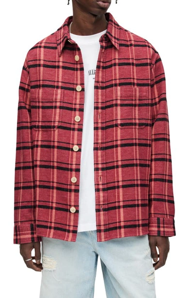 Allsaints Olancha Oversized Fit Plaid Flannel Shirt In Pink | ModeSens