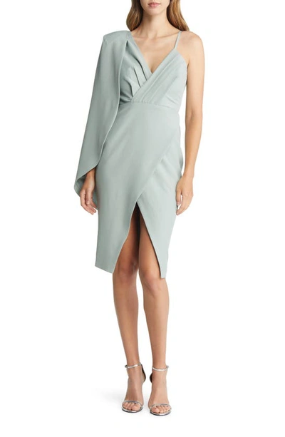 Lavish Alice Asymmetric Cape Overlay Pleated Dress In Sage Green | ModeSens