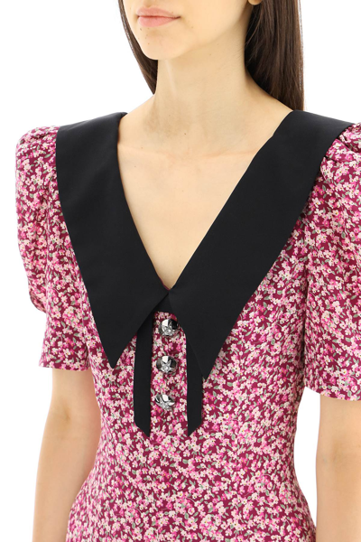 Shop Alessandra Rich Floral Silk Short Dress In Purple,pink,black