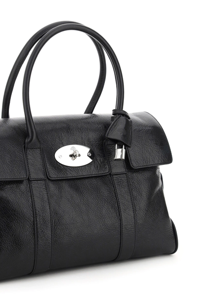 Shop Mulberry High Shine Grained Leather Bayswater Bag In Black