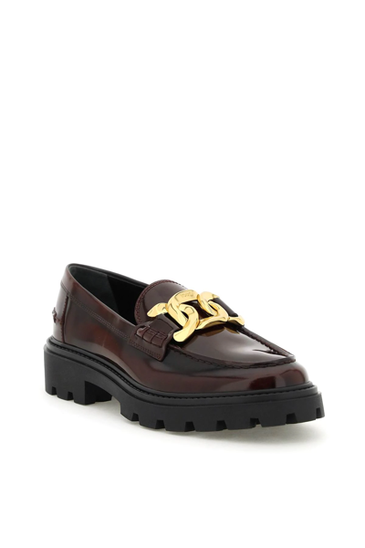 Shop Tod's Leather Chain Loafers In Red