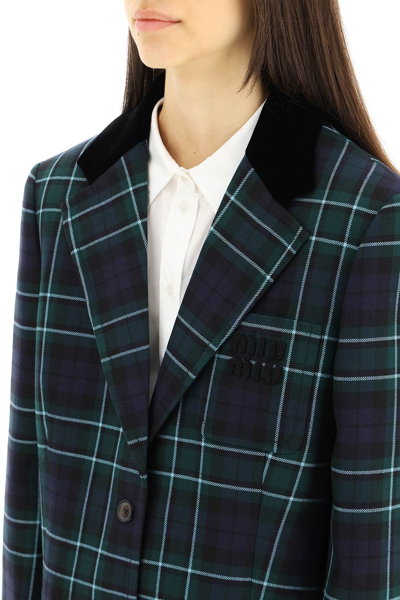 Shop Miu Miu Tartan Wool Jacket