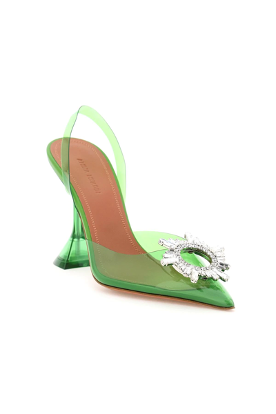 Shop Amina Muaddi Begum Slingback Crystal Buckle In Green