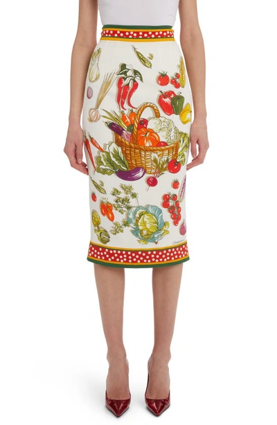 Shop Dolce & Gabbana Stretch Silk Charmeuse Midi Pencil Skirt In Ha3um Verdura Fdo.b.natur.