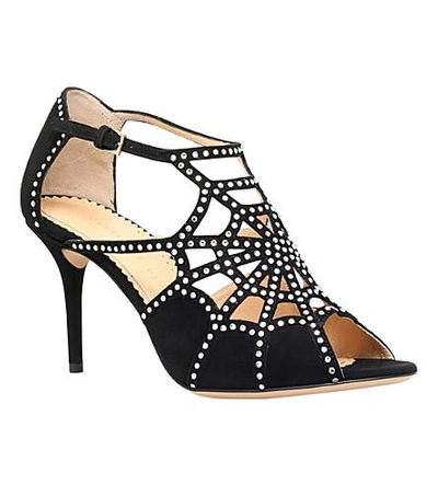 Shop Charlotte Olympia Lotte Suede Web Heeled Sandals In Black