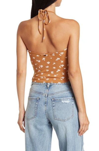 O'neill Seashore Floral Rib Halter Top In Chipmunk