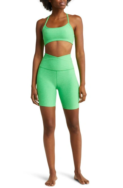 Shop Beyond Yoga Space Dye Slim Racerback Sports Bra In Honeydew Pop Heather