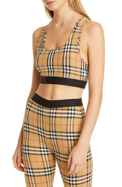 Shop Burberry Dalby Vintage Check Sports Bra In Antique Yellow Chk