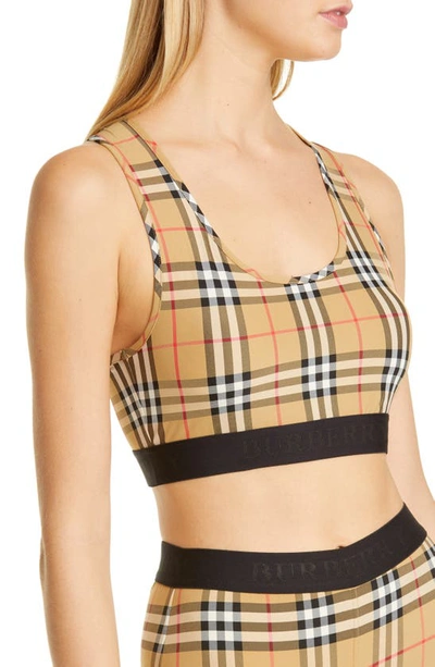 Shop Burberry Dalby Vintage Check Sports Bra In Antique Yellow Chk