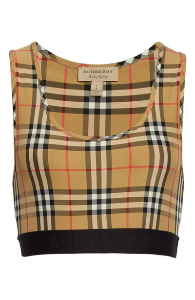 Shop Burberry Dalby Vintage Check Sports Bra In Antique Yellow Chk
