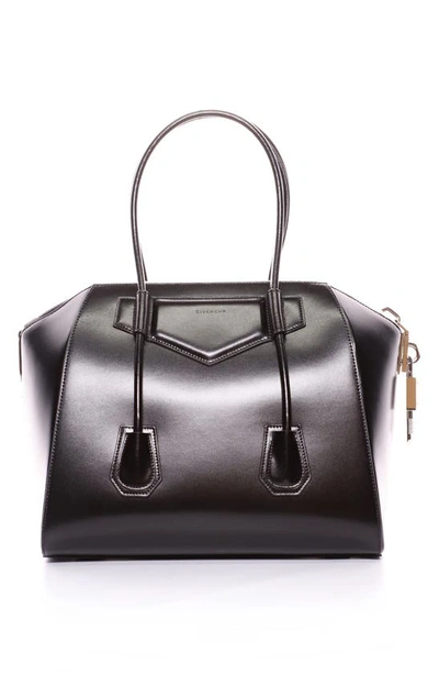 Shop Givenchy Medium Antigona Lock Leather Satchel In Black