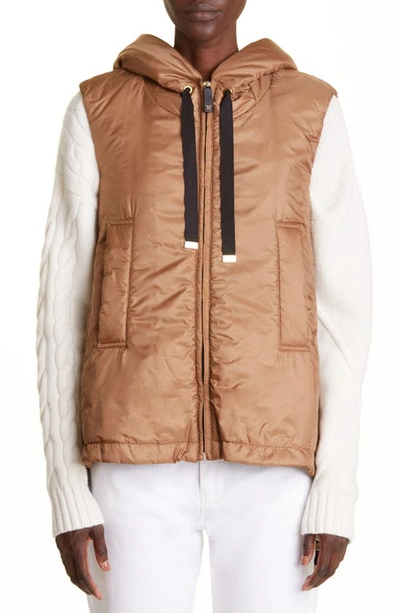 Max Mara Greengo Waterproof Hooded Padded Vest In Beige Golden