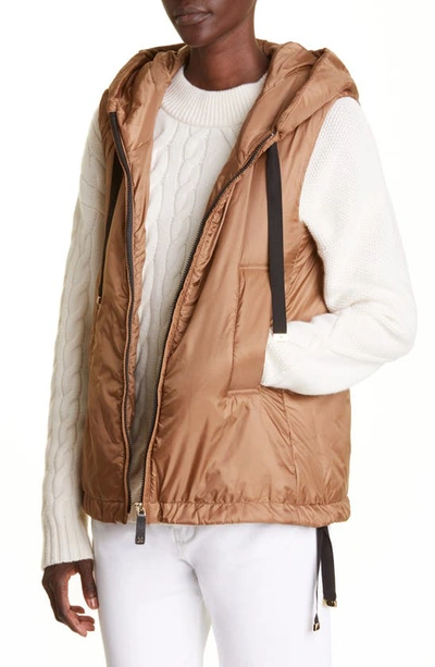 Max Mara Greengo Waterproof Hooded Padded Vest In Beige Golden