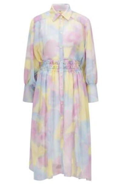 Shop Hugo Boss Long-sleeved Shirt Dress With Watercolor Print In Patterned