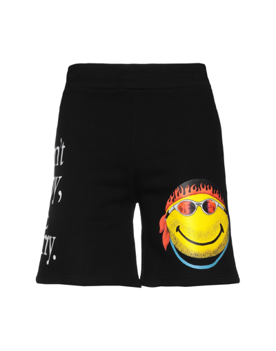 Shop Market Smiley Don't Happy, Be Worry Sweatshorts Man Shorts & Bermuda Shorts Black Size Xl Cotton