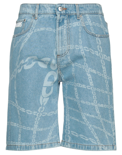 Shop Gcds Man Denim Shorts Blue Size 33 Cotton