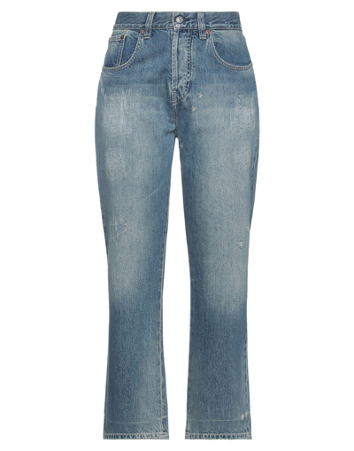 Shop Victoria Beckham Woman Jeans Blue Size 28 Cotton, Soft Leather, Brass