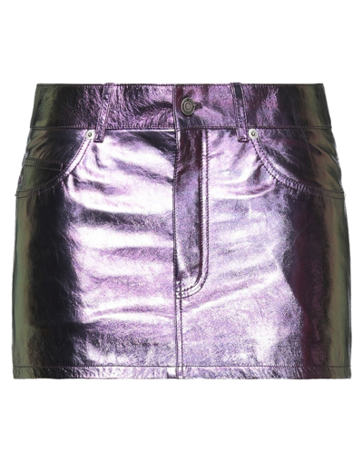 Shop Saint Laurent Woman Mini Skirt Mauve Size 6 Lambskin In Purple
