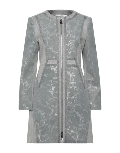Shop Angelo Marani Woman Overcoat Grey Size 4 Polyester, Wool, Acetate, Elastane, Cashmere