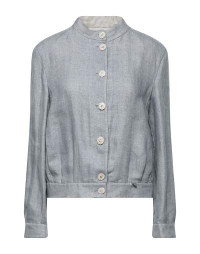 Shop Giorgio Armani Woman Jacket Sky Blue Size 6 Linen, Silk