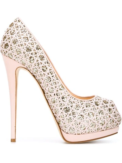 Giuseppe Zanotti Woven Glitter Peep-toe Platform Pumps In Light Pink