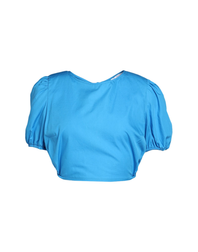Shop Topshop Woman Top Azure Size 12 Cotton In Blue