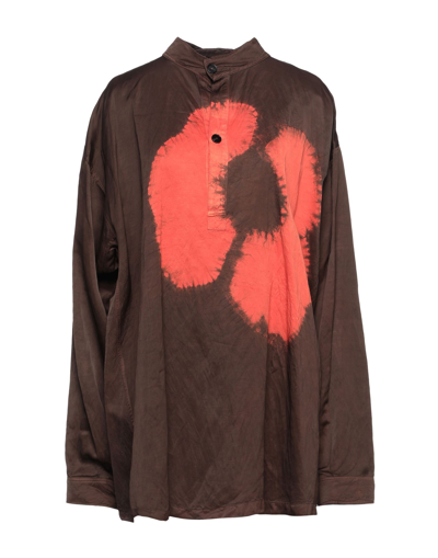 Shop Jil Sander Woman Shirt Dark Brown Size 0 Viscose, Linen, Cotton