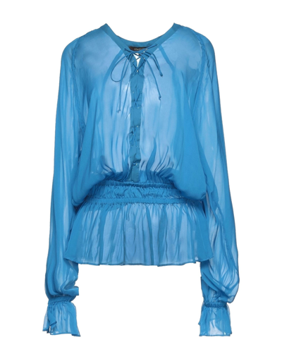 Shop Roberto Cavalli Woman Top Azure Size 10 Silk In Blue