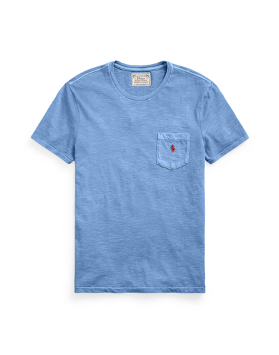Shop Polo Ralph Lauren Custom Slim Fit Jersey Pocket T-shirt Man T-shirt Slate Blue Size Xl Cotton
