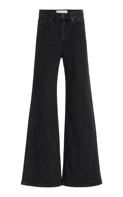 Shop Jeanerica Fuji Stretch High-rise Flared-leg Jeans In Black