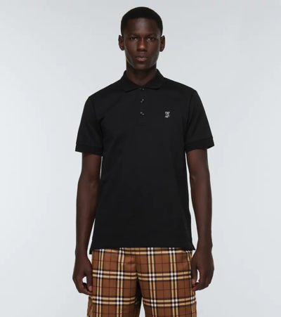 Shop Burberry Tb Monogram Cotton And Silk Polo Shirt In Black