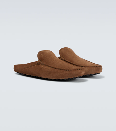 Shop Tod's Gommino Suede Slippers In Noce Chiaro