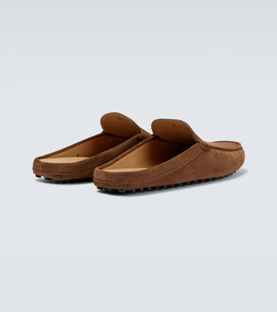 Shop Tod's Gommino Suede Slippers In Noce Chiaro