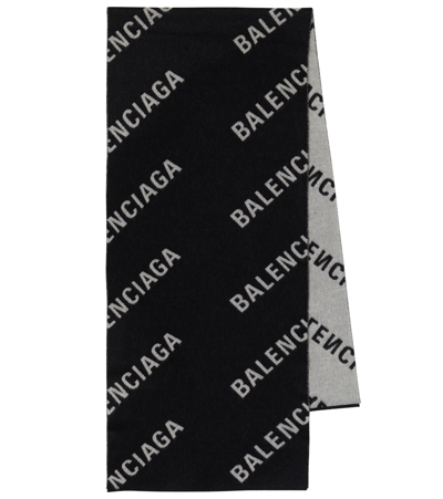 Balenciaga Black And White Logo Intarsia Wool Blend Scarf | ModeSens
