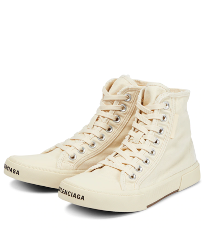 Shop Balenciaga Paris Distressed High-top Sneakers In White/white