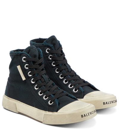 Shop Balenciaga Paris Distressed High-top Sneakers In Black/white