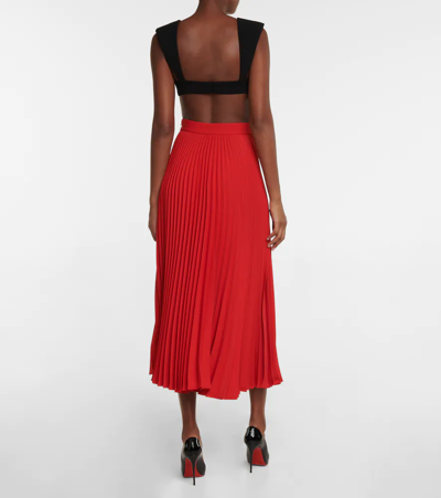 Shop Christopher Kane Embellished Pleated Midi Skirt In Red