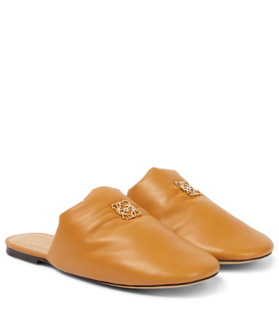 Shop Loewe Anagram Padded Leather Slippers In Warm Desert