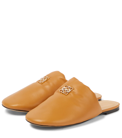 Shop Loewe Anagram Padded Leather Slippers In Warm Desert
