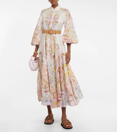 Shop Zimmermann Jeannie Billow Linen Maxi Dress In Floral Swirl