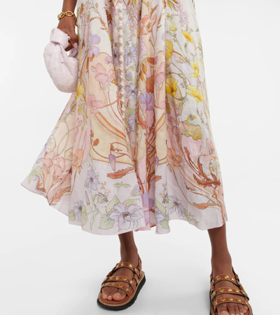 Shop Zimmermann Jeannie Billow Linen Maxi Dress In Floral Swirl
