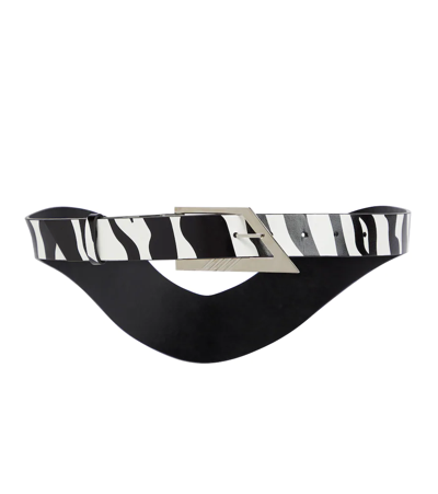Attico 3cm Logo Zebra Printed Leather Belt In White/black