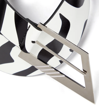 Attico 3cm Logo Zebra Printed Leather Belt In White/black