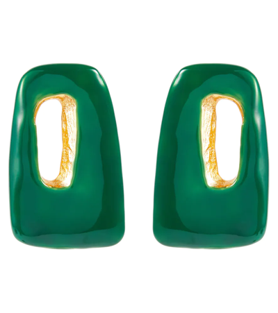 Shop Marni Trapeze Enamel Earrings In Emerald