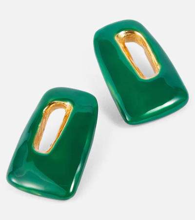Shop Marni Trapeze Enamel Earrings In Emerald