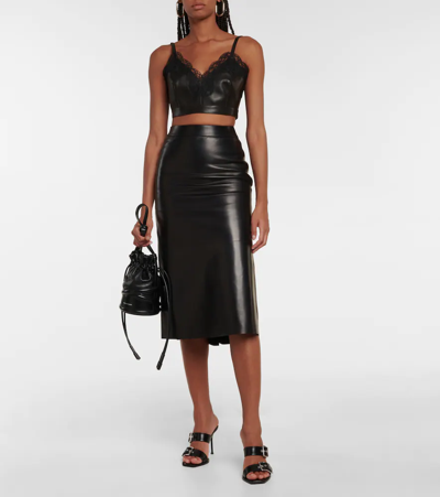 Shop Alexander Mcqueen Leather Midi Skirt In 1000