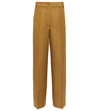 Shop Khaite Ian Low-rise Wide-leg Pants In Khaki